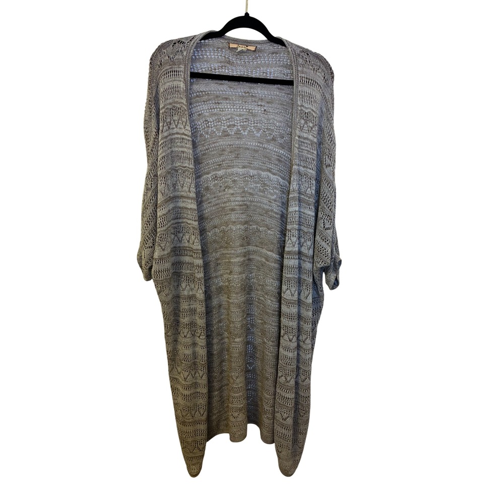 So It Is Taupe Open Knit Longline Duster Cardigan Short Sleeve Large